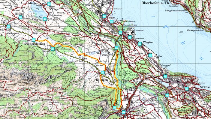 Kartenansicht mit eingezeichneter Wanderroute.