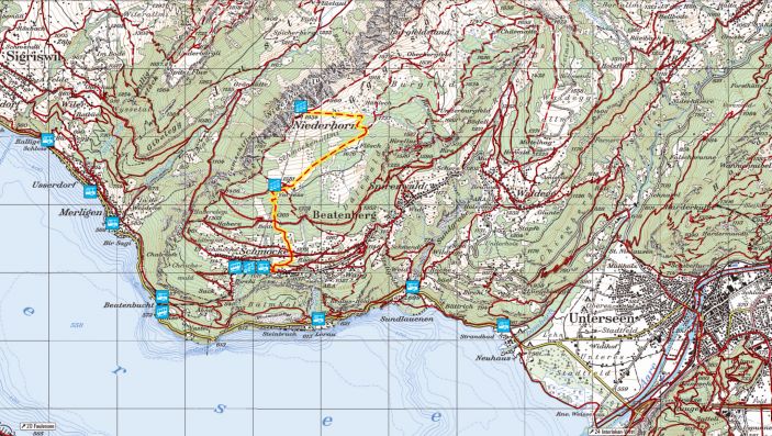 Kartenansicht mit eingezeichneter Wanderroute.