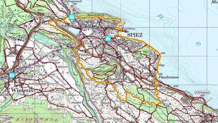 Kartenansicht mit eingezeichneter Wanderroute.