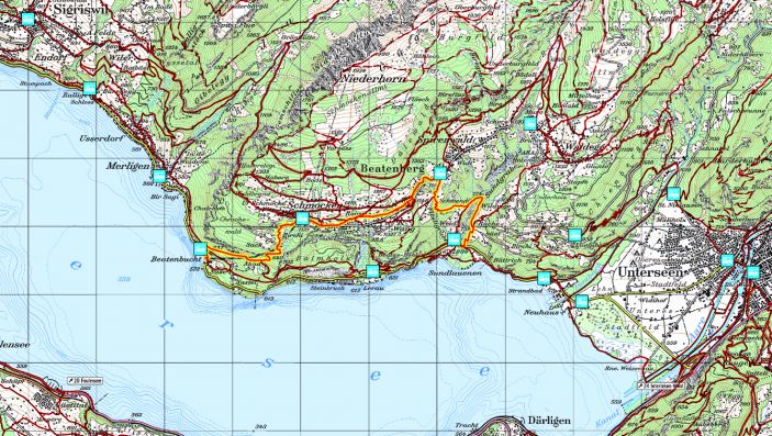 Kartenansicht mit eingezeichneter Wanderroute.