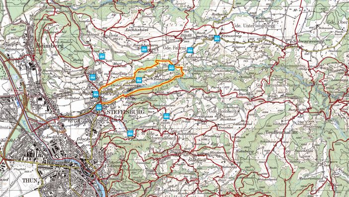 Kartenansicht mit eingezeichneter Wanderroute.