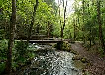 Viele Wege führen durchs wunderbare Naherholungsgebiet des Glütschbachtals. Einige auch auf Holzbrücken übers Wasser. (bei Klick vergrösserte Ansicht Bild)