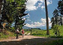 Aus dem Wald sind die beiden Wanderer unterwegs zum Aussichtspunkt: dem Niesenbänkli. (bei Klick vergrösserte Ansicht Bild)